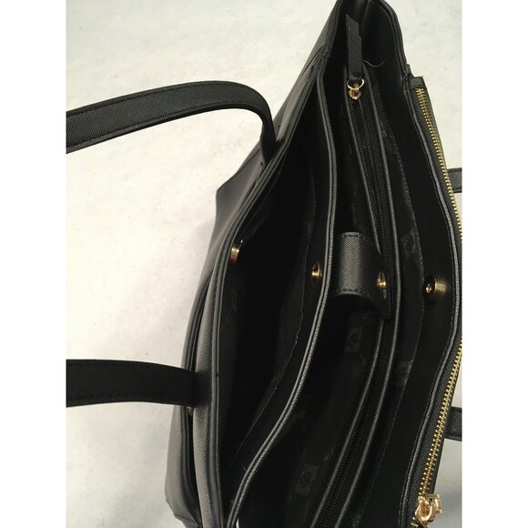 NWOT Anne Klein Black Laptop Bag Wristlet Gold Hardware Bows Faux Leather Career - Picture 12 of 16